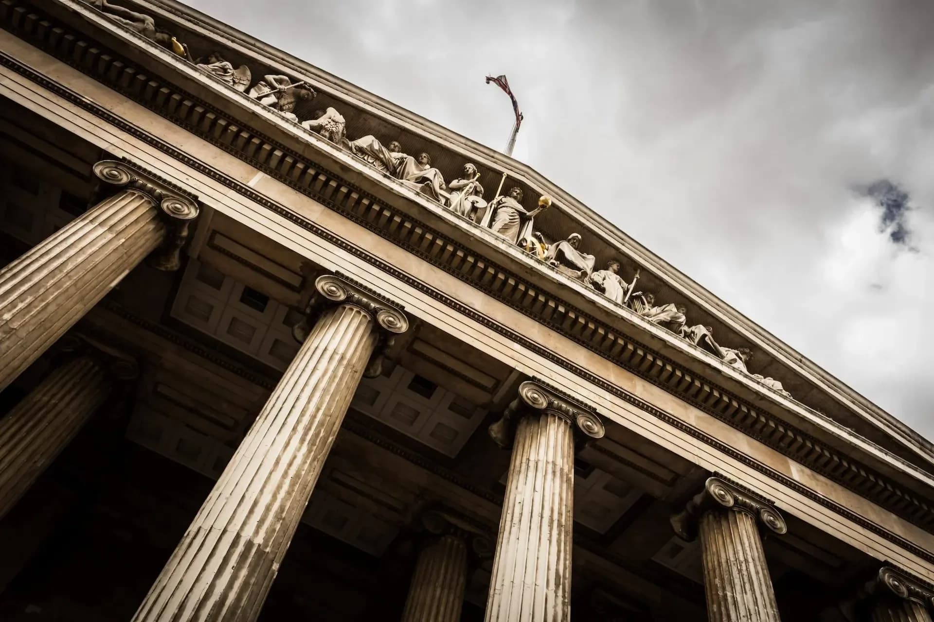 A neoclassical civic building with columns and a pediment.